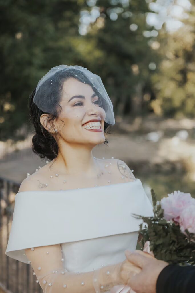happy bride during Wedding & elopement photography in Rome at Borghese Park