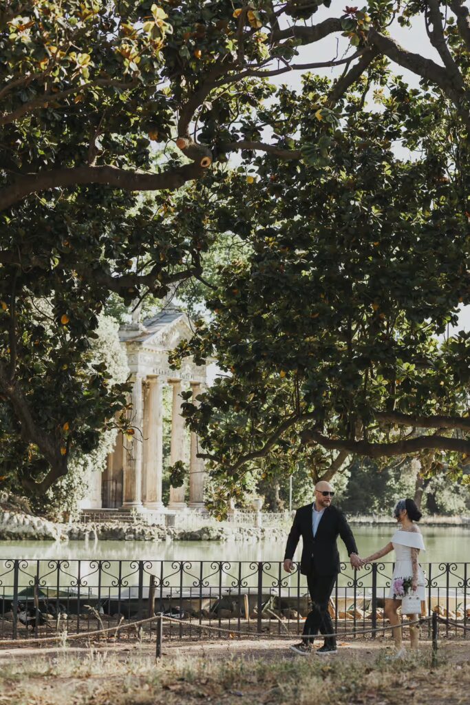 Romantic scene of a bride and a groom after Wedding & elopement photography session