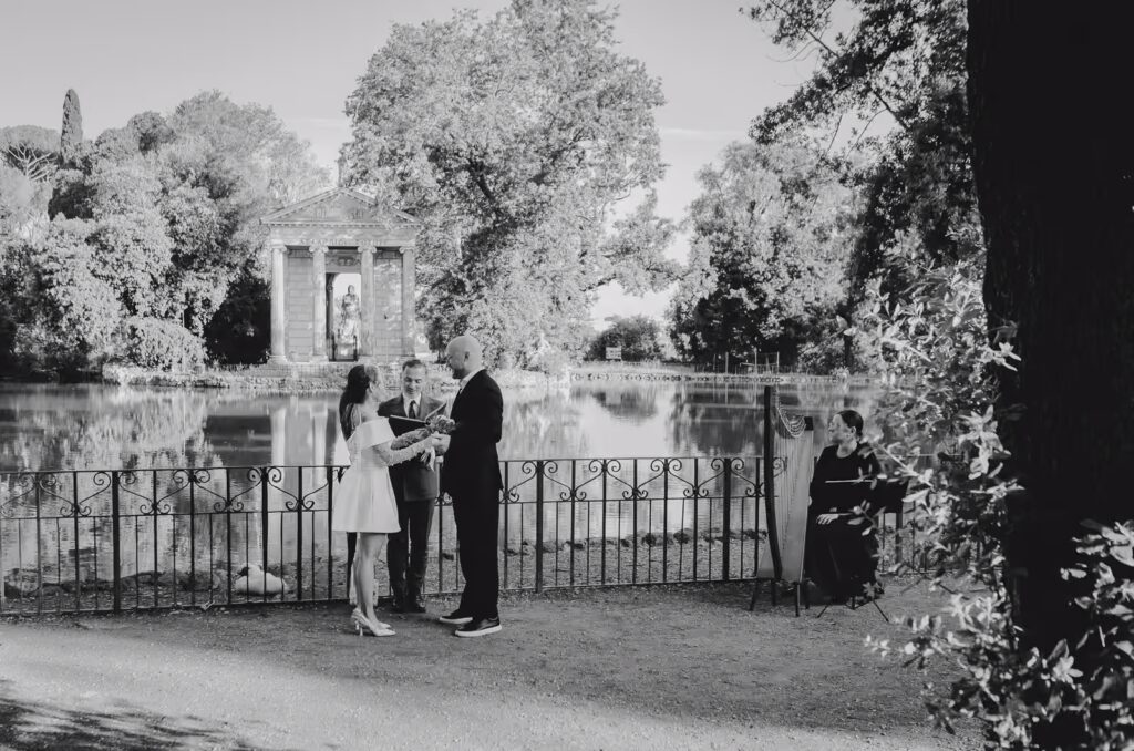 Elopement in Rome fairytale at Borghese Park in Italy
