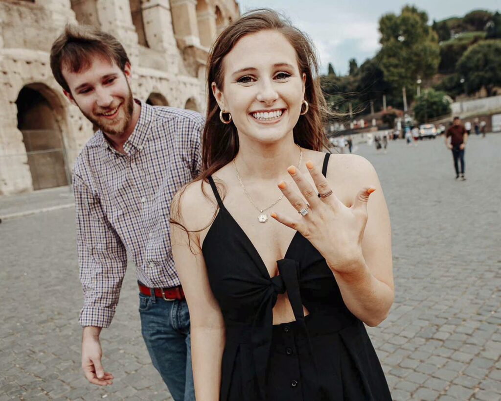 a girl just said yes to her fiancè and showing her ring