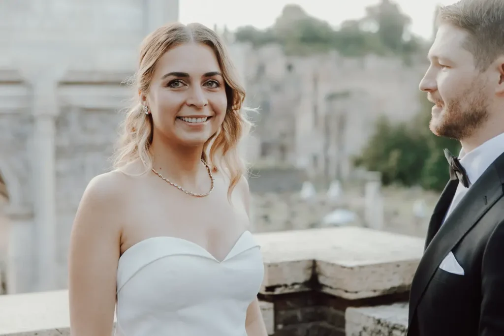 a bride just got emotional after an elopment planning in Rome
